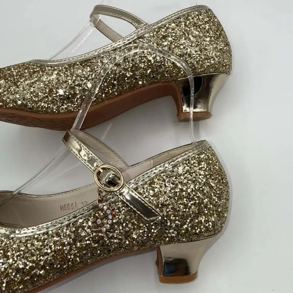 Gold Glitter Mary Jane Big Girls EU 37 Low Heel Dress Shoes Princess Party
